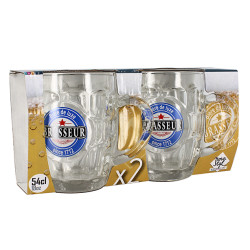 LOT DE 2 BOCKS À BIÈRE BRASSEUR 54CL EN VERRE MÉCANIQUE