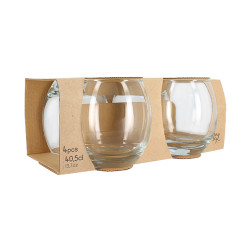 LOT DE 4 GOBELETS FORME BASSE 40.5CL EN VERRE TRANSPARENT