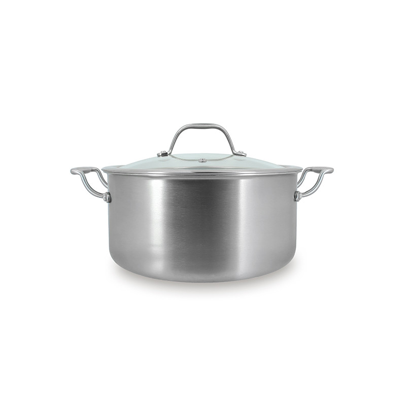 FAITOUT TRIPLY 24CM EN ACIER INOXYDABLE AVEC COUVERCLE EN VERRE