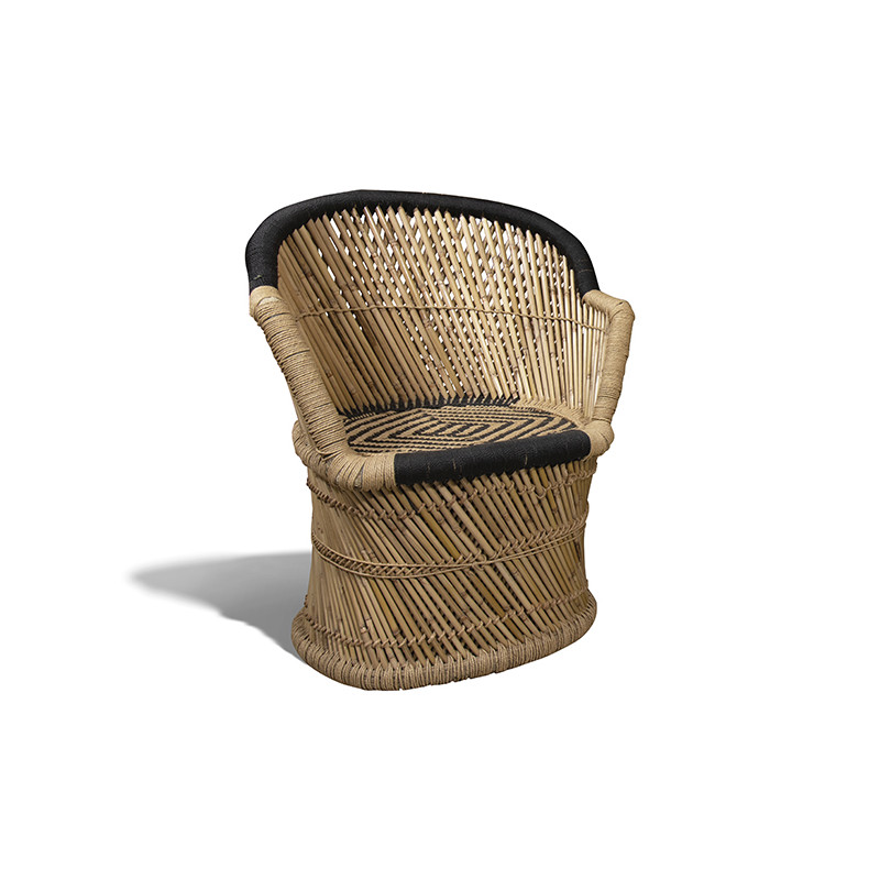FAUTEUIL EN BAMBOU NATUREL ET NOIR 66X50X90 CM DOSSIER HAUT ZAMZEBE