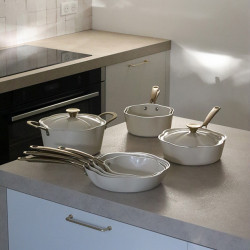 SAUTEUSE DAHLIA 24CM EN ALUMINIUM RECYCLÉ BEIGE AVEC COUVERCLE