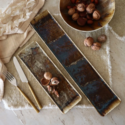 PLAT RECTANGLE VOLCANO 46CM EN PORCELAINE MARRON