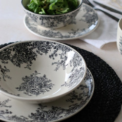 ASSIETTE CREUSE FLORALI 20.5CM EN GRÈS DÉCOR NOIR