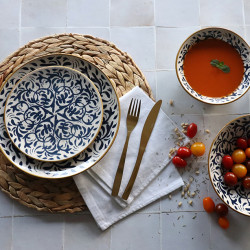 ASSIETTE CREUSE HÉRACLÉE 20CM EN GRÈS DÉCOR BLEU