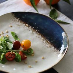 ASSIETTE PLATE KATANGA 27.5CM EN GRÈS BLANC ET BLEU