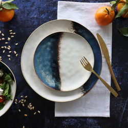 ASSIETTE DESSERT KATANGA 20.5CM EN GRÈS BLEU ET BLANC