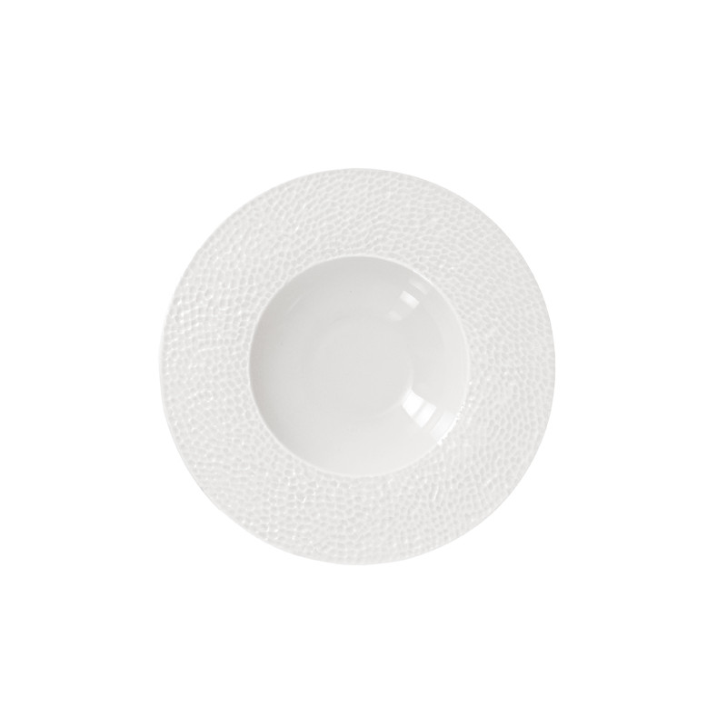 ASSIETTE CREUSE MARTELÉ 23CM PORCELAINE BLANCHE