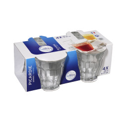 LOT DE 4 GOBELETS PICARDIE 25CL EN VERRE TREMPÉ TRANSPARENT