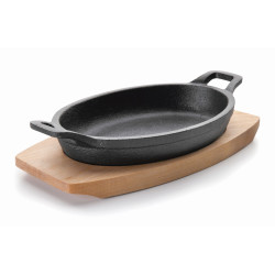 PLAT OVALE 17,5X12XHT6CM EN FONTE ET PLANCHE BOIS MAGMA