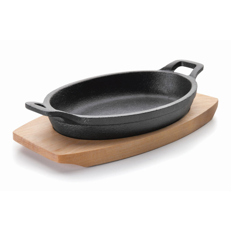 PLAT OVALE 17,5X12XHT6CM EN FONTE ET PLANCHE BOIS MAGMA
