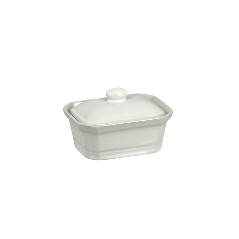 TERRINE 200GRAMMES 11X8X4.6CM EN GRÈS BLANC AVEC COUVERCLE