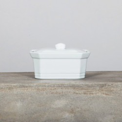 TERRINE 200GRAMMES 11X8X4.6CM EN GRÈS BLANC AVEC COUVERCLE