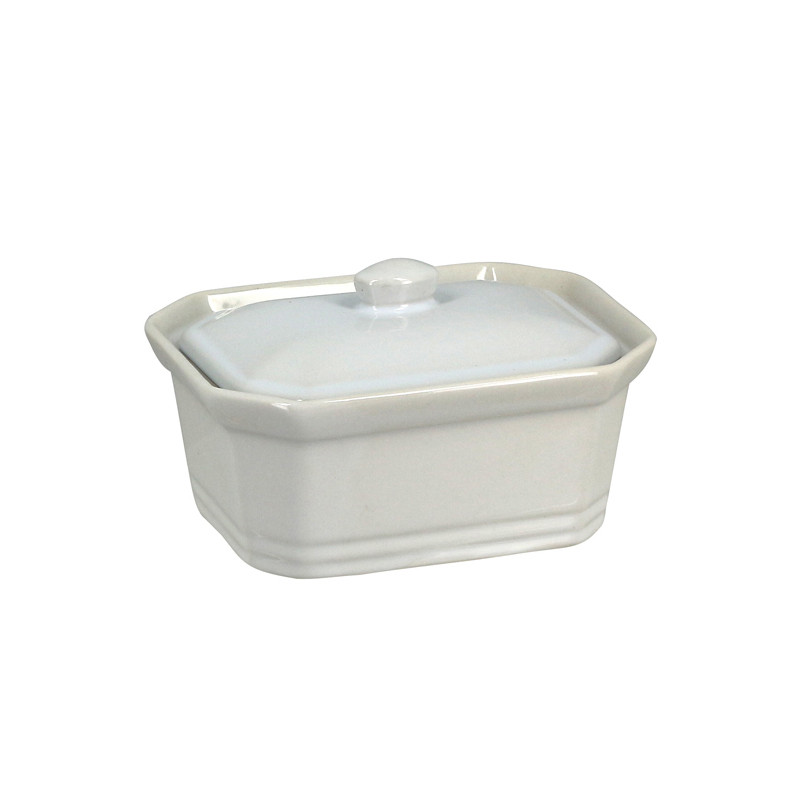 TERRINE 400GRAMMES 15X11X6.8CM EN GRÈS BLANC AVEC COUVERCLE