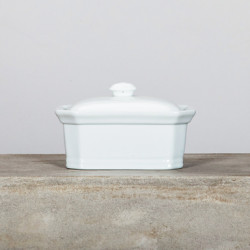 TERRINE 400GRAMMES 15X11X6.8CM EN GRÈS BLANC AVEC COUVERCLE