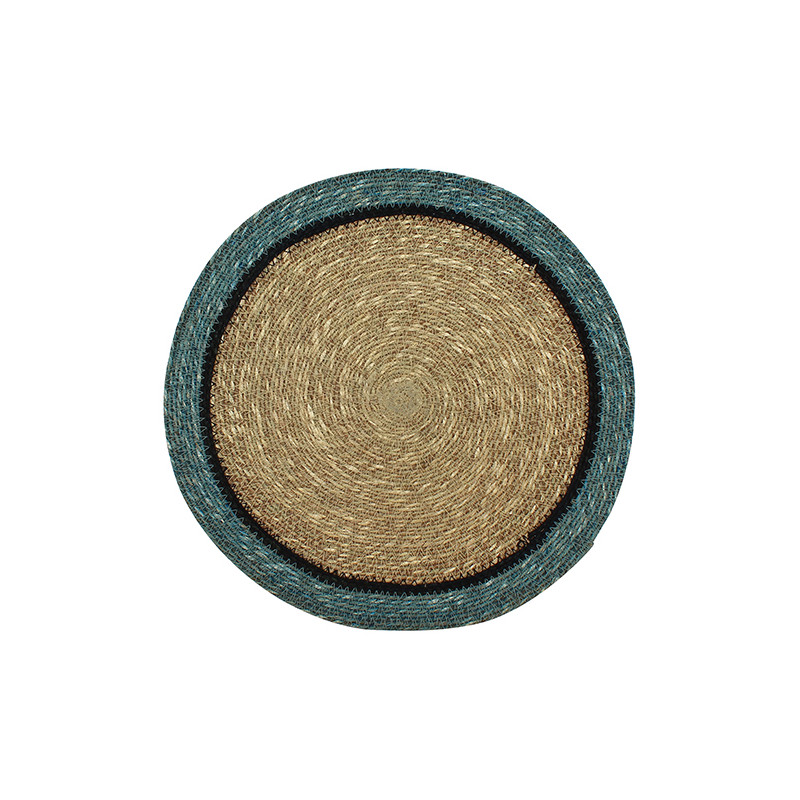 SET DE TABLE IRIS D38CM EN JONC DE MER NATUREL ET BLEU