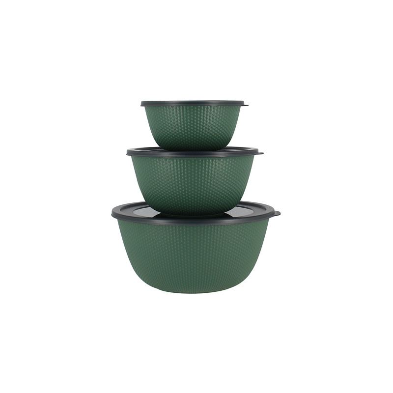 LOT 3 BOLS CONSERVATION RONDES EN PLASTIQUE VERT AVEC COUVERCLE