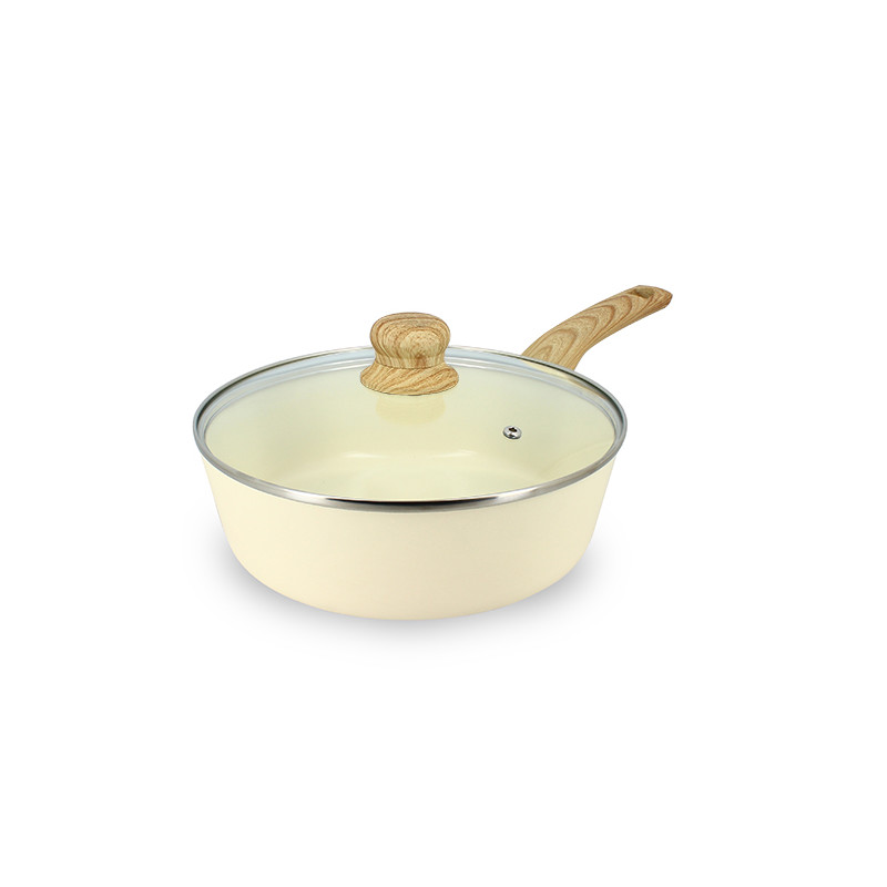 SAUTEUSE COLORAMA 24CM ALUMINIUM RECYCLÉ CRÈME AVEC COUVERCLE EN VERRE