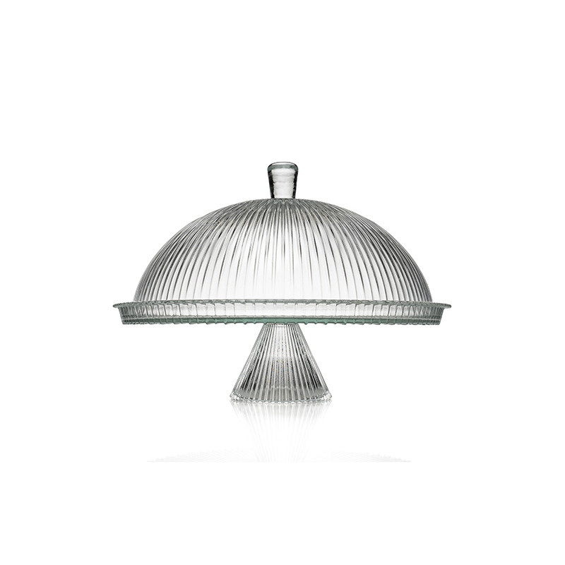 PLAT DE SERVICE SUR PIED  31.5CM EN VERRE TRANSPARENT AVEC CLOCHE
