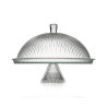 PLAT DE SERVICE SUR PIED  31.5CM EN VERRE TRANSPARENT AVEC CLOCHE