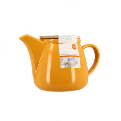 THÉIÈRE ANNA 500ML EN GRÈS JAUNE COUVERCLE EN HEVEA