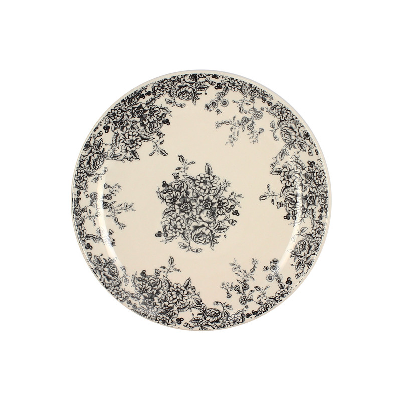 ASSIETTE PLATE FLORALI 26CM EN GRÈS DÉCOR NOIR