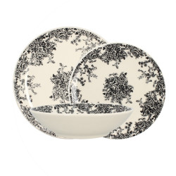 ASSIETTE PLATE FLORALI 26CM EN GRÈS DÉCOR NOIR