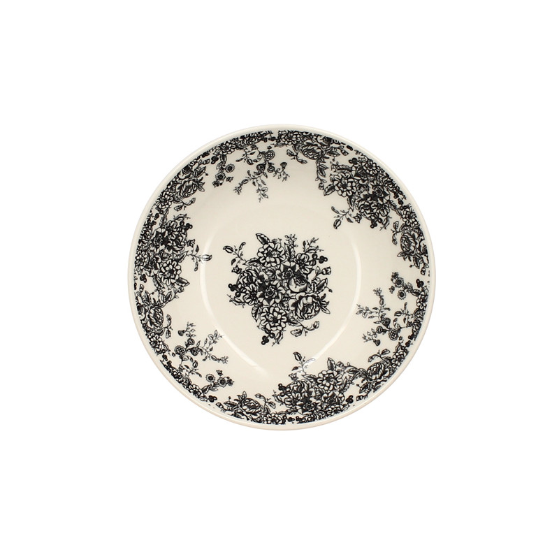 ASSIETTE CREUSE FLORALI 20.5CM EN GRÈS DÉCOR NOIR