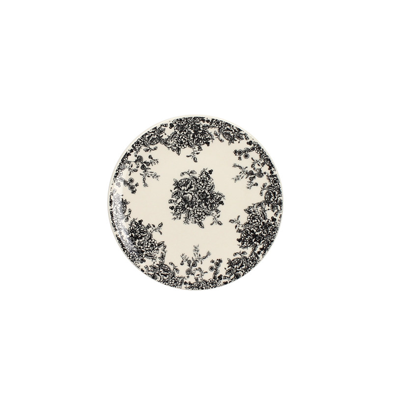 ASSIETTE DESSERT FLORALI 19.5CM EN GRÈS DÉCOR NOIR