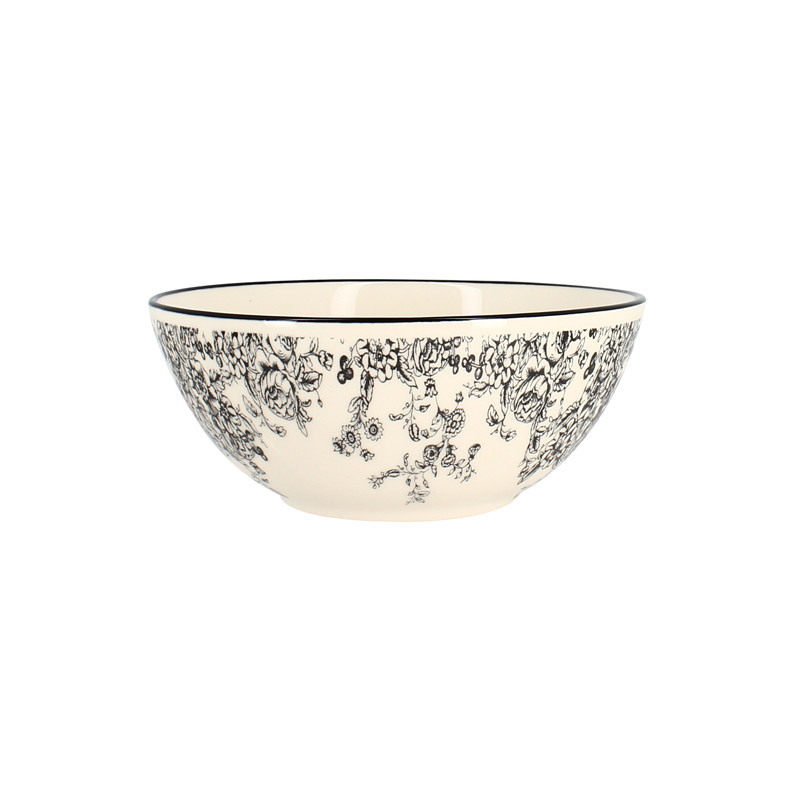 BOL FLORALI 16CM-50 CL EN GRÈS DÉCOR NOIR