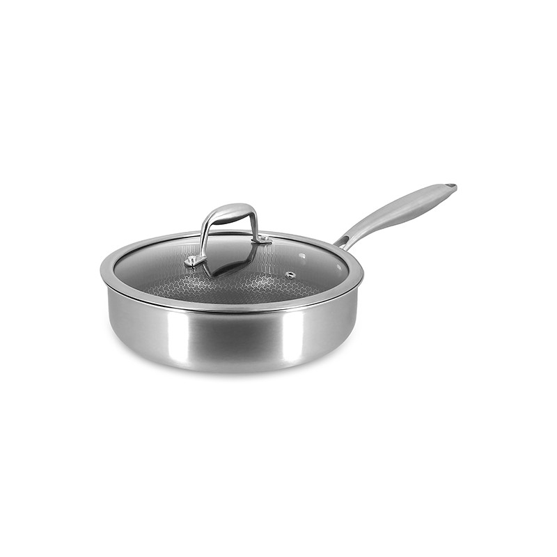 SAUTEUSE TRINOX REVÊTU 24CM EN ACIER INOXYDABLE AVCE COUVERCLE EN VERRE