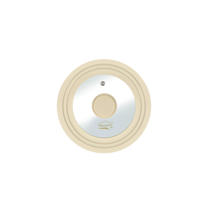 COUVERCLE MULTI TAILLE 16/18/20CM EN VERRE TREMPÉ ET SILICONE BEIGE