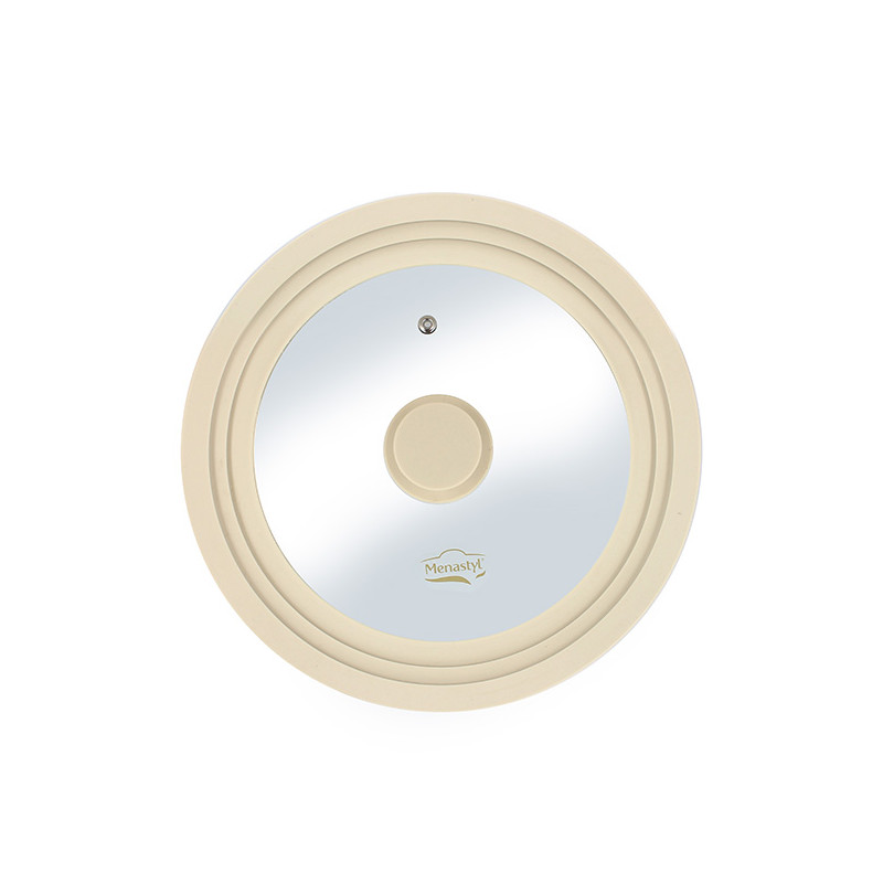 COUVERCLE MULTI TAILLE 22/24/26CM EN VERRE TREMPÉ ET SILICONE BEIGE