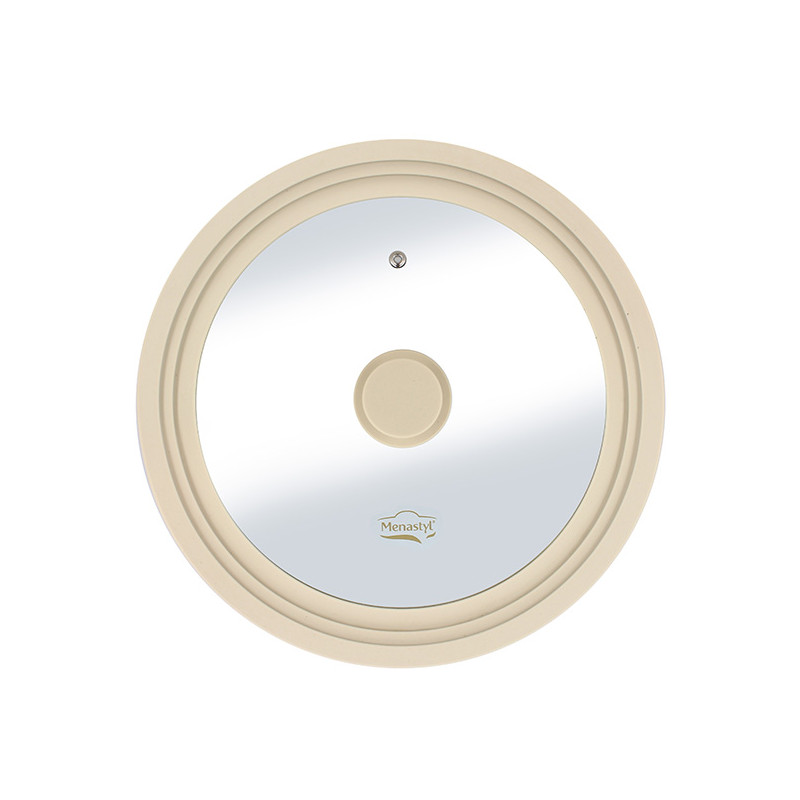 COUVERCLE MULTI TAILLE 26/28/30CM EN VERRE TREMPÉ ET SILICONE BEIGE