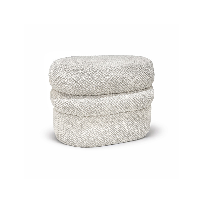 POUF OVALE EN BOUCLETTE BEIGE STRUCTURE EN BOIS 64X44X45CM ULYSSE