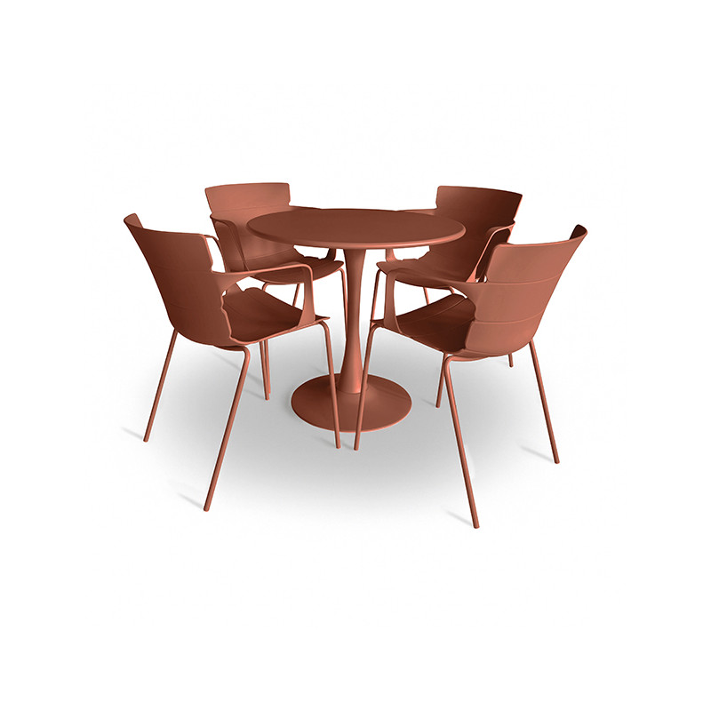 ENS TABLE+4FAUTEUIL/TBLE OUTDOOR EN POLYPROPYLÈNE ET MÉTAL BRIQUE MONTAUK