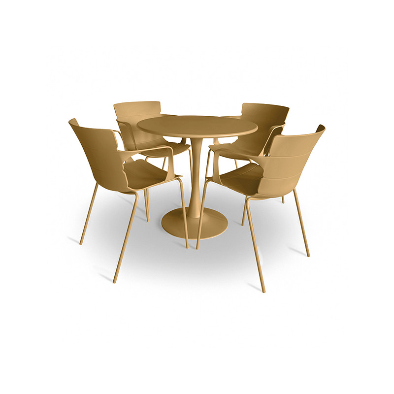 SALON DE JARDIN TABLE ET 4 FAUTEUILS OCRE MONTAUK