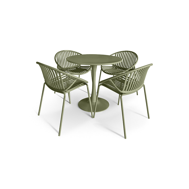 TABLE ET 4 FAUTEUILS EN POLYPROPYLÈNE ET MÉTAL VERT CALYPSO