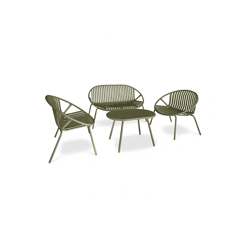SALON DE JARDIN EN POLYPROPYLÈNE ET MÉTAL VERT CALYPSO