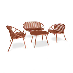 SALON DE JARDIN EN POLYPROPYLÈNE ET MÉTAL BRIQUE CALYPSO