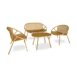 SALON DE JARDIN EN POLYPROPYLÈNE ET MÉTAL OCRE CALYPSO