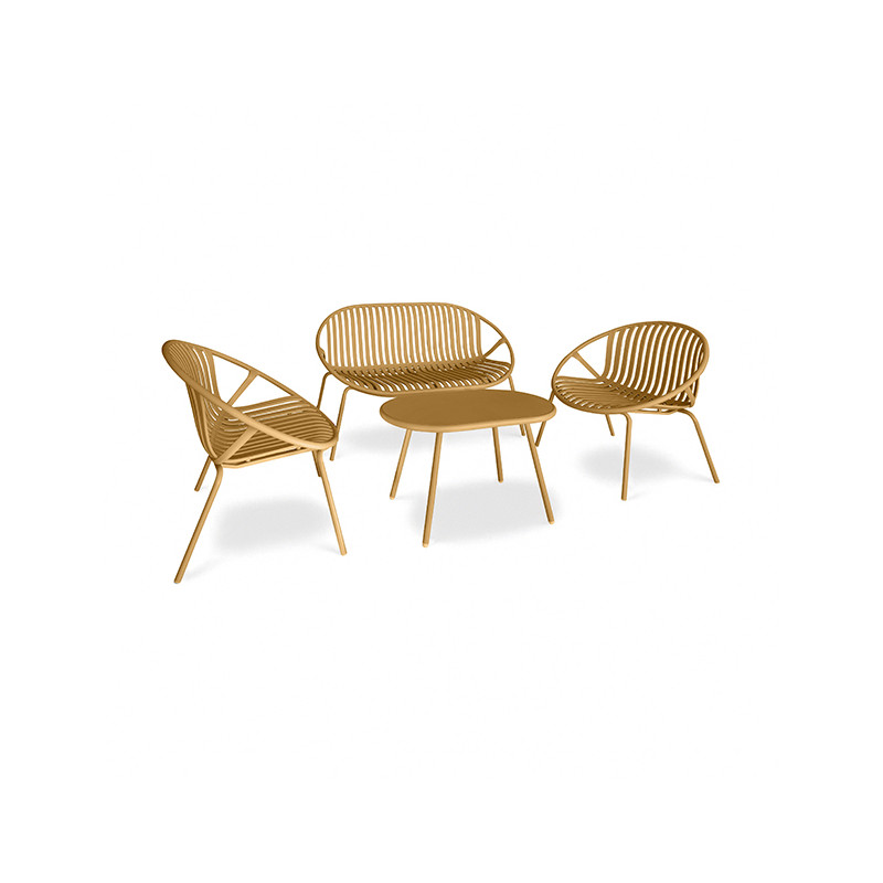 SALON DE JARDIN EN POLYPROPYLÈNE ET MÉTAL OCRE CALYPSO