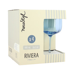 LOT DE 4 VERRES À PIED RIVIERA 49CL EN VERRE BLEU