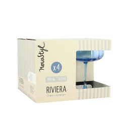 LOT DE 4 COUPES RIVIERA 36.5CL EN VERRE BLEU