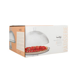 PLAT DE SERVICE SUR PIED  31.5CM EN VERRE TRANSPARENT AVEC CLOCHE