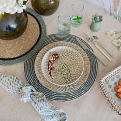 ASSIETTE DESSERT JADE 20CM EN GRÈS BEIGE ET VERT