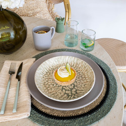 ASSIETTE DESSERT JADE 20CM EN GRÈS BEIGE ET VERT