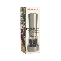 MOULIN À POIVRE ET SEL 2EN1 H21.5CM EN ACIER INOXYDABLE