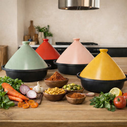 TAJINE D24CM FOND ALU INDUCTION COUVERCLE EN CÉRAMIQUE ROSE