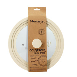 COUVERCLE MULTI TAILLE 22/24/26CM EN VERRE TREMPÉ ET SILICONE BEIGE