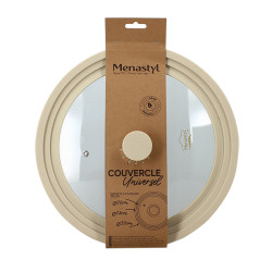COUVERCLE MULTI TAILLE 26/28/30CM EN VERRE TREMPÉ ET SILICONE BEIGE
